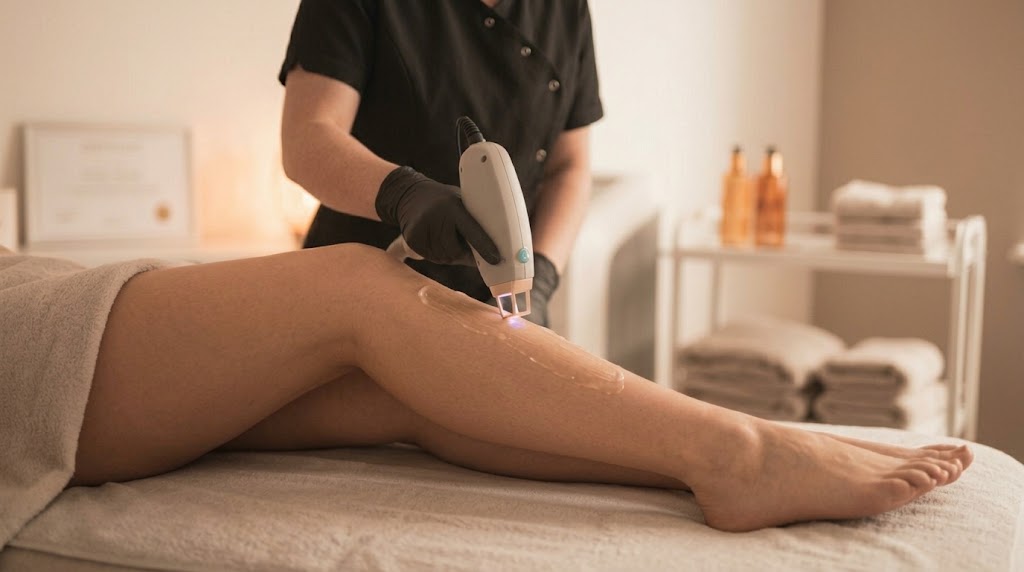 Seduta di epilazione laser sulla gamba
